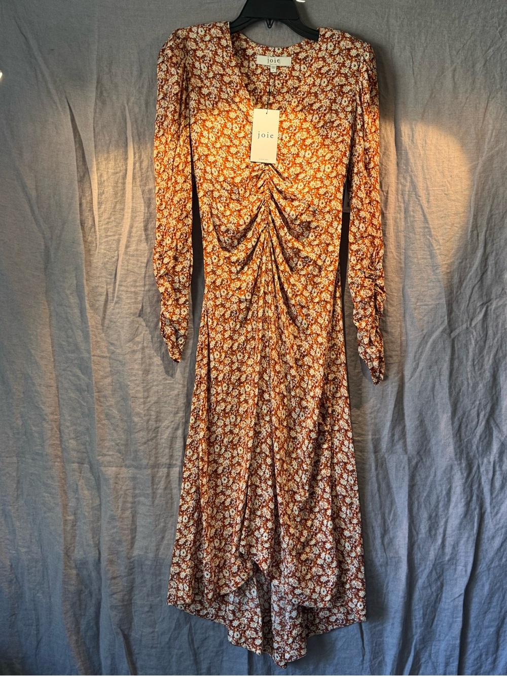 NWT Joie Haruko Dress in umber / orange Floral Long Sleeve Midi Dress - size 0